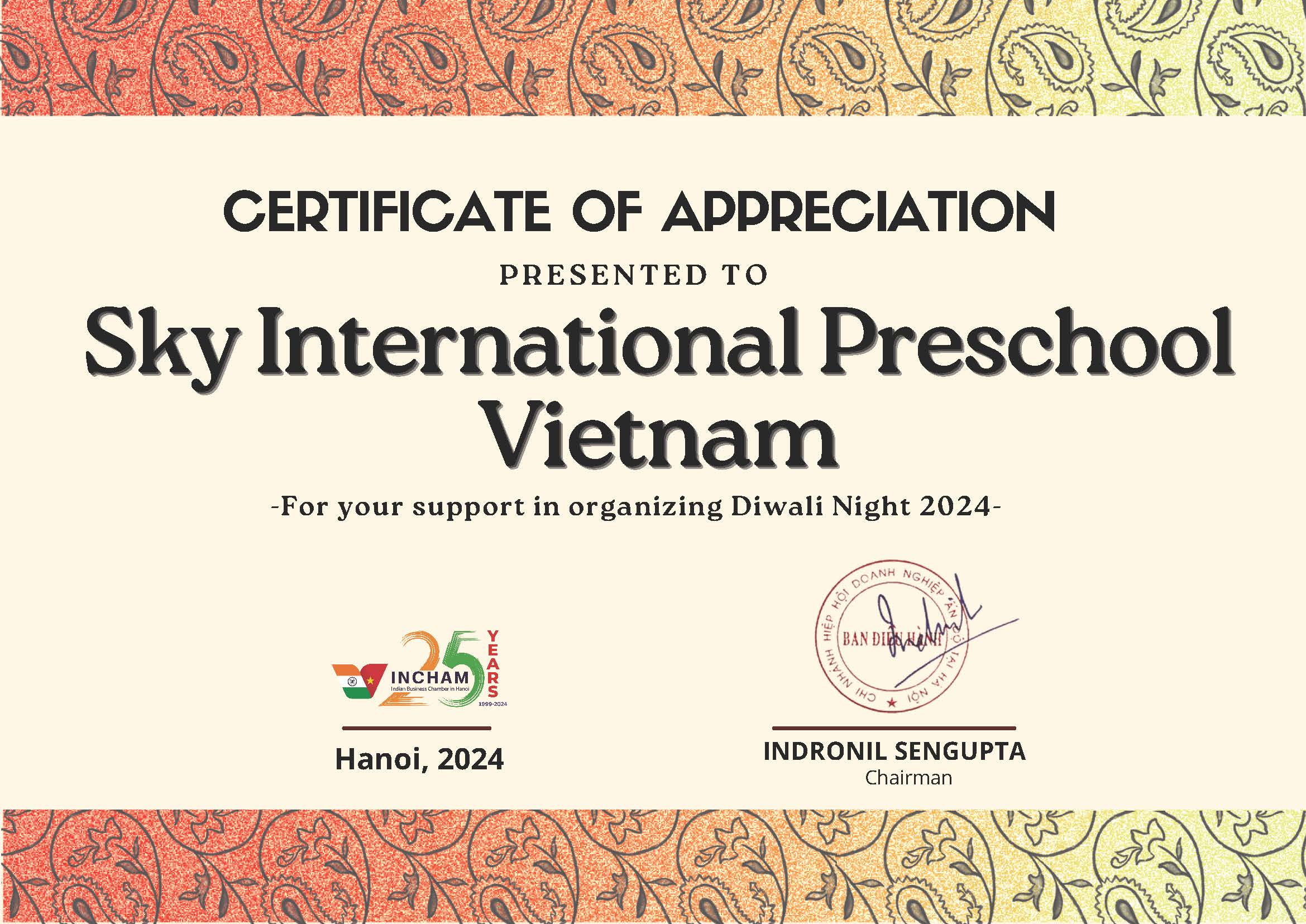Certificate Of Diwali 2024 Sky International